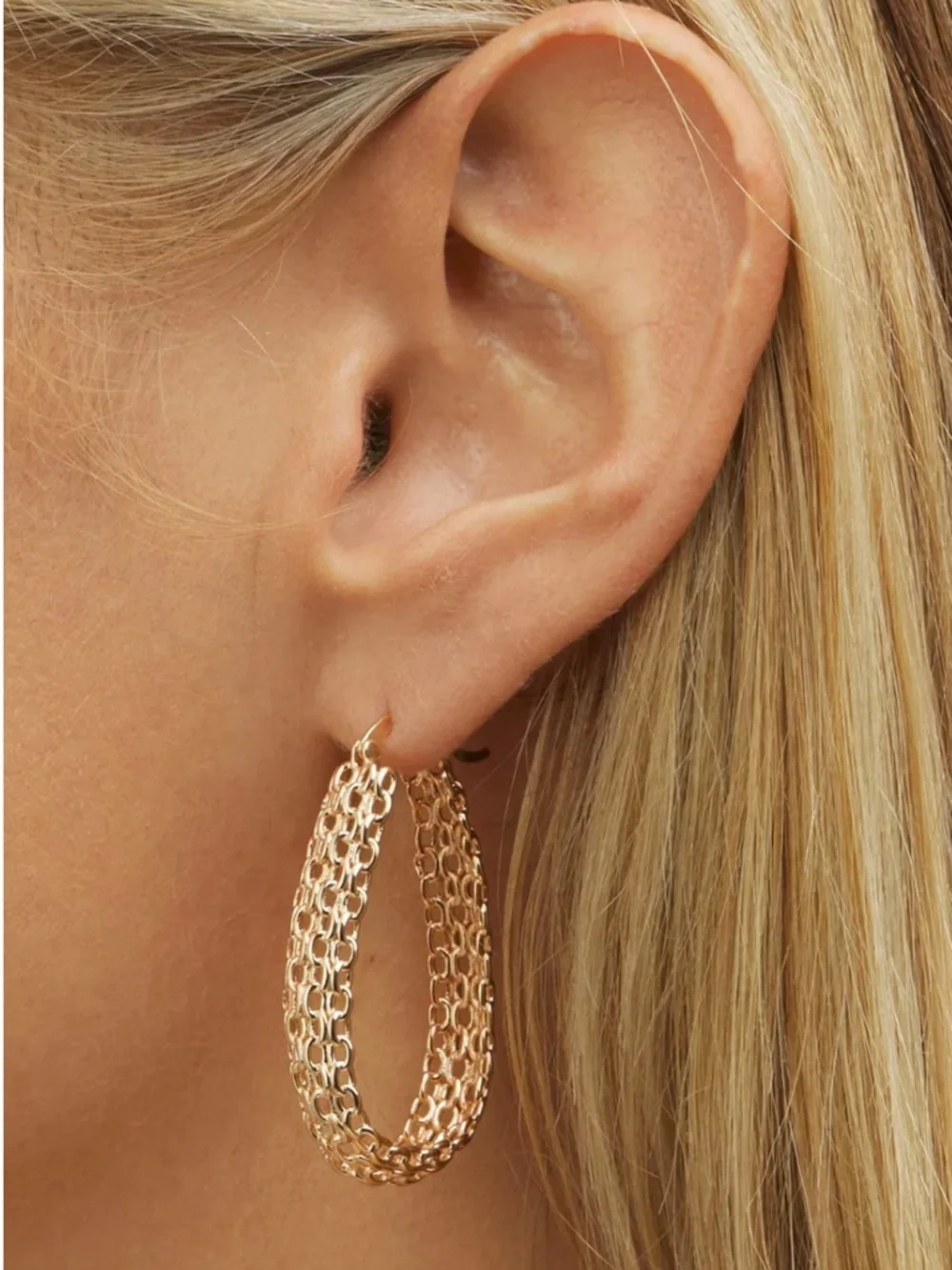 Barzel 18K gold plated link mesh braided hoop earrings - pierced ears - Picture 2 of 6